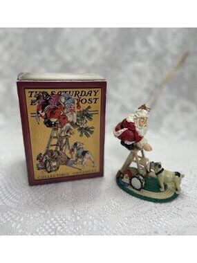 VINTAGE COLLECTORS THE CURTIS Publishing Co Santa Ornament. With Original Box.